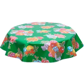 60" Round Oilcloth Tablecloths in Lemons and Roses Green