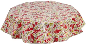 68" Round Oilcloth Tablecloth in Cherry Blossom Red