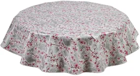 68" Round Oilcloth Tablecloth in Cherry Blossom Silver