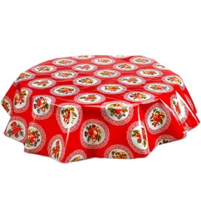 68" Round Oilcloth Tablecloth in Doily Red