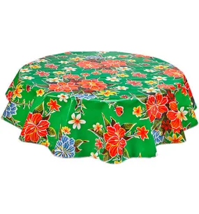 68" Round Oilcloth Tablecloth in Hawaii Green