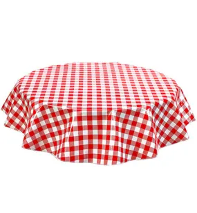 68" Round Oilcloth Tablecloth in Large Gingham Red