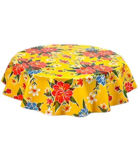 90" Round Oilcloth Tablecloth in Hawaii Yellow