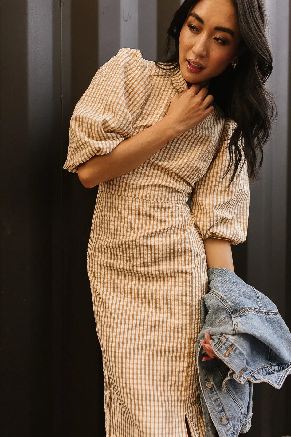 Alex Gingham Dress in Taupe - FINAL SALE