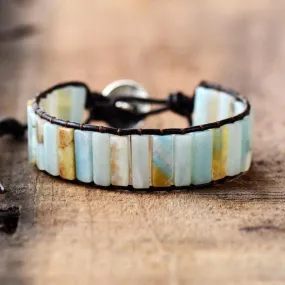 Amazonite Leather Cuff Bracelet