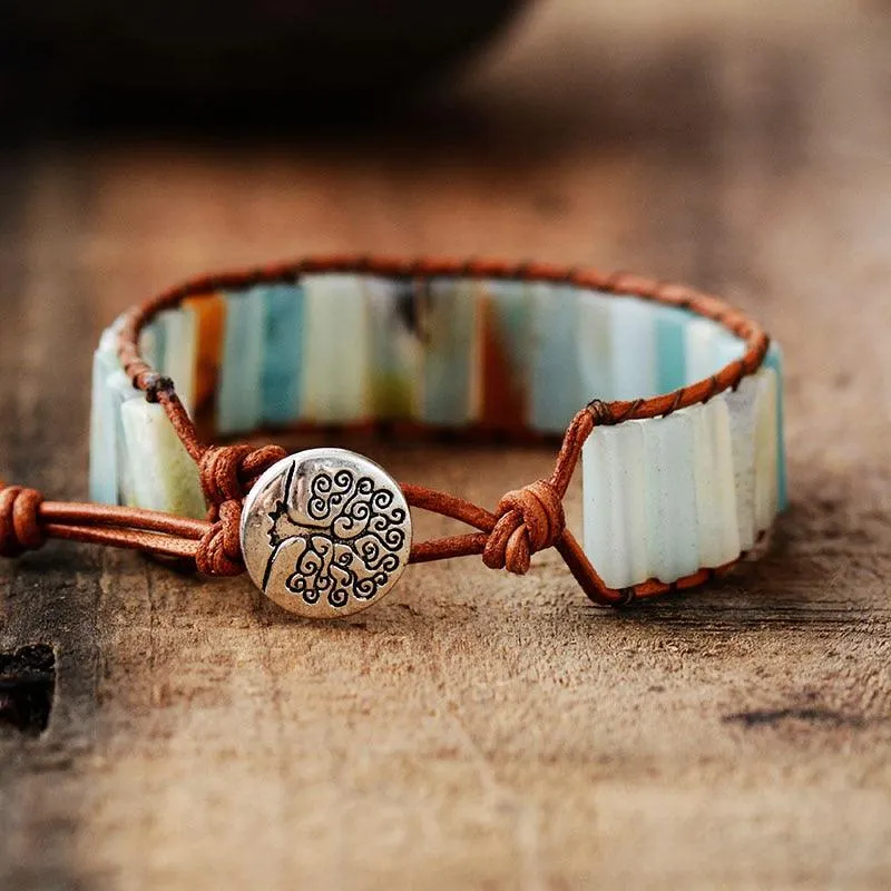 Amazonite Leather Cuff Bracelet