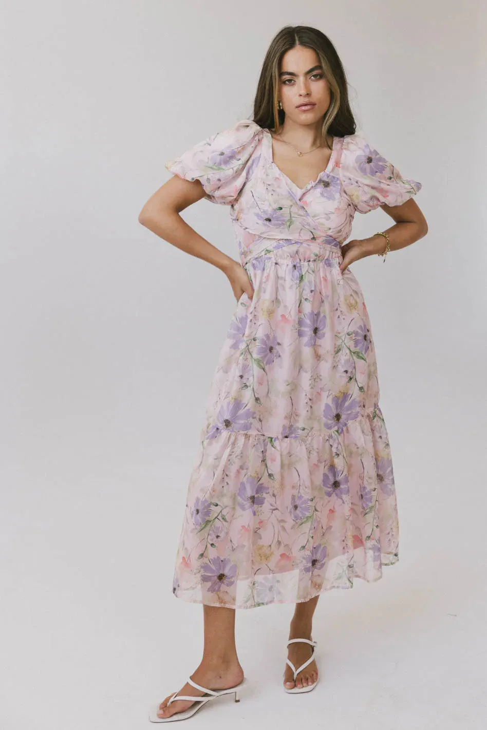 Angelique Floral Tie Dress in Pink