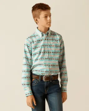 Ariat Boy's Jefferson Ice Green Aztec Classic Fit Long Sleeve Western Shirt 10051398