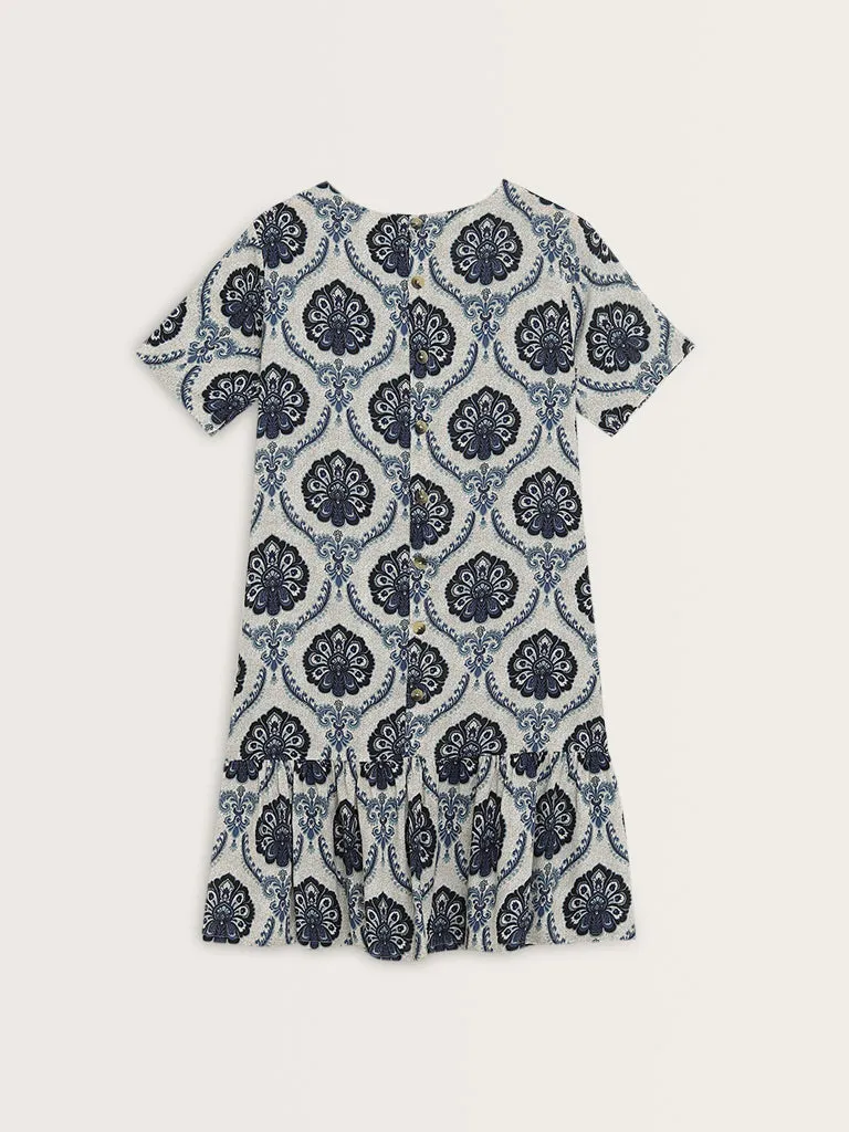 Bombay Paisley Indigo Printed Drop-Waist Dress