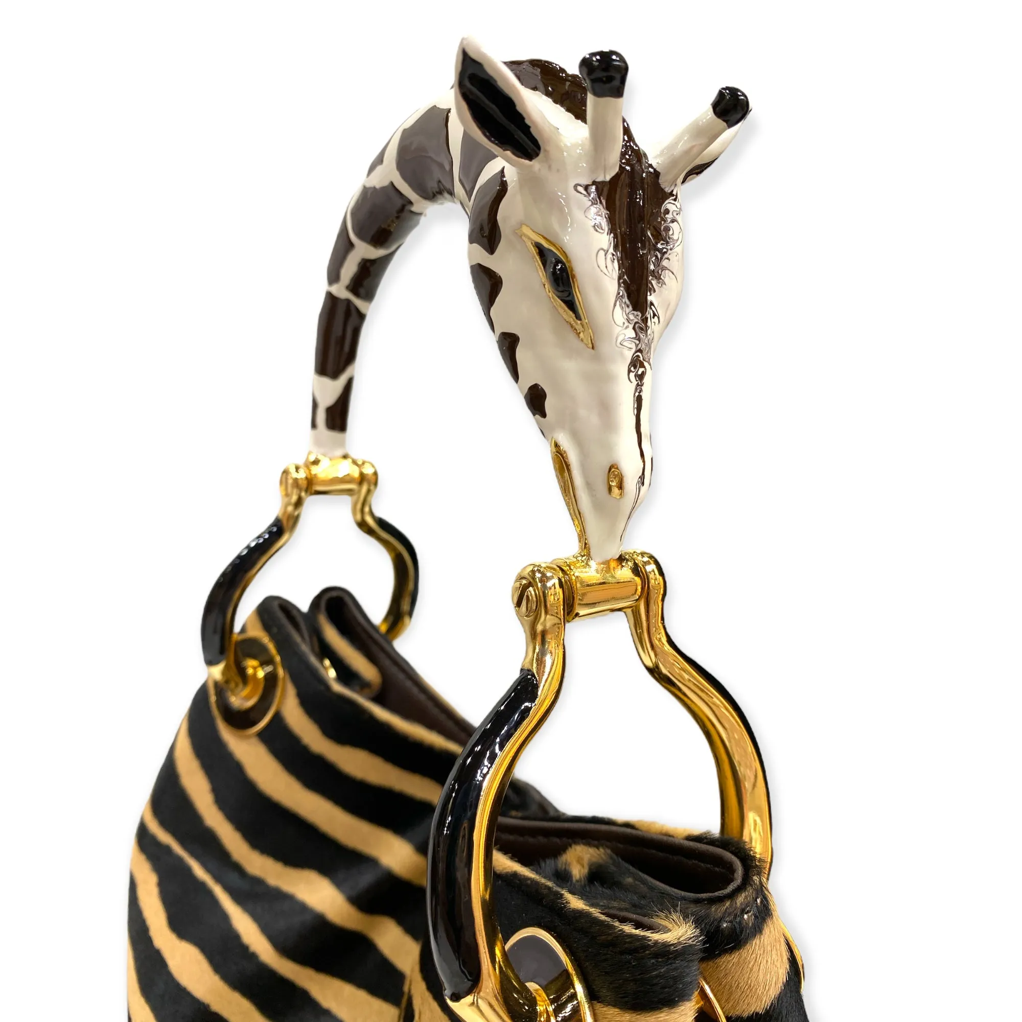 BORSA PICCOLA IN PELLE STAMPATA CON MANICO GIRAFFA