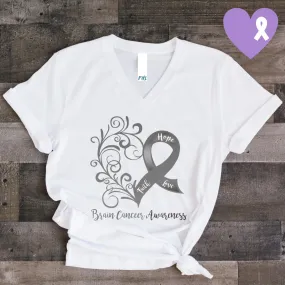 Brain Cancer Awareness V-Neck Cotton T-Shirt