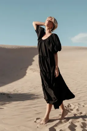 Corinne Tiered Maxi Dress in Black