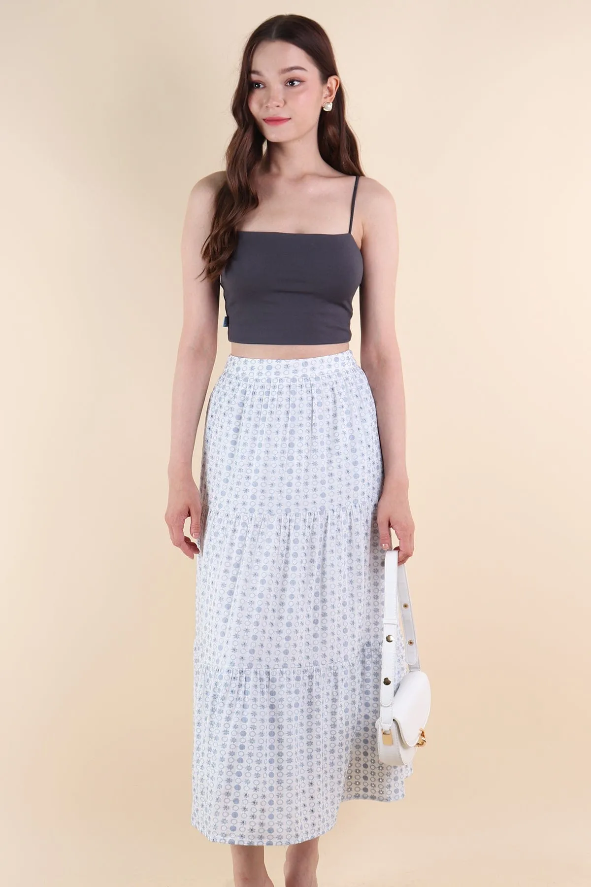 ELIA EYELET MIDI SKIRT IN BLUE