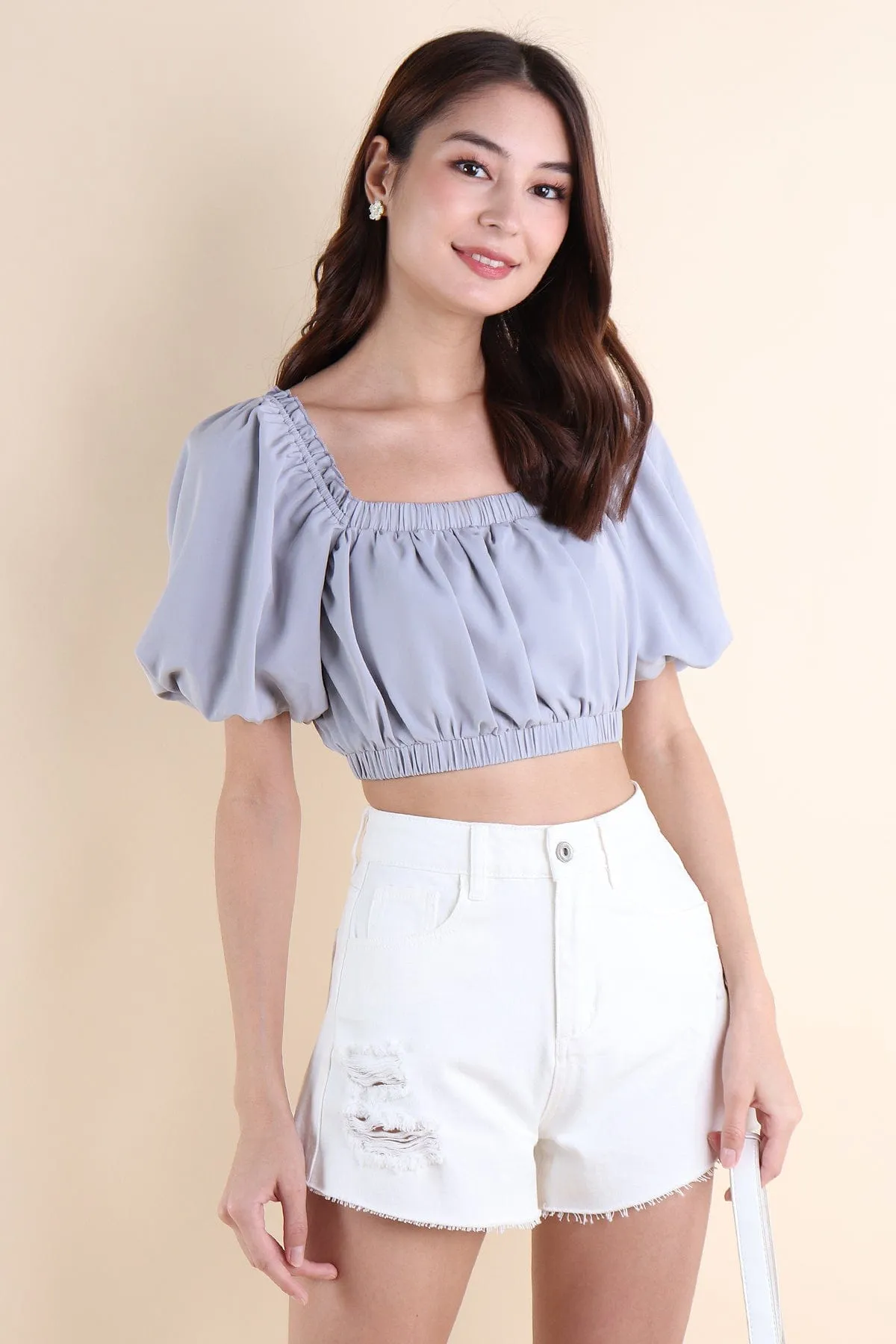 ELLAMAE PUFF SLEEVE CROP TOP IN PERIWINKLE