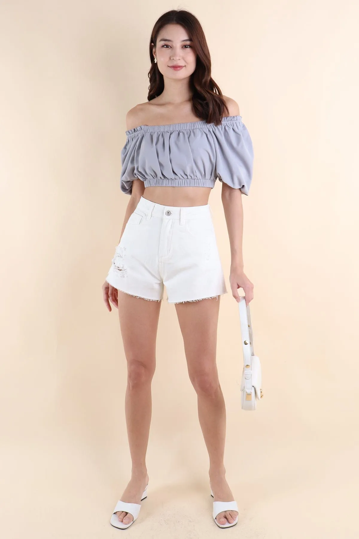 ELLAMAE PUFF SLEEVE CROP TOP IN PERIWINKLE