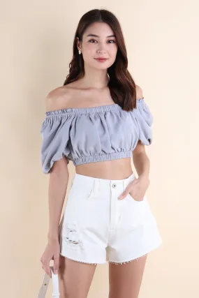 ELLAMAE PUFF SLEEVE CROP TOP IN PERIWINKLE