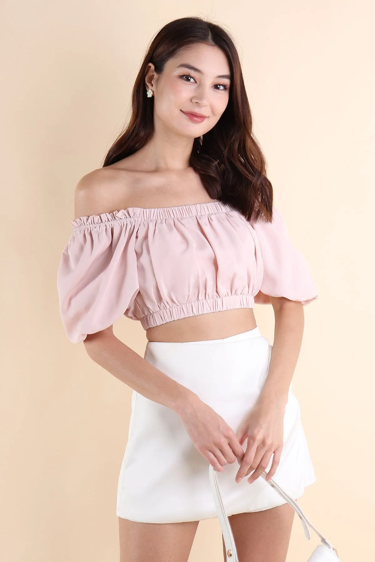 ELLAMAE PUFF SLEEVE CROP TOP IN PINK