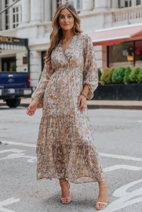 Fall Midi Dress: Sweetheart Floral Long Sleeve