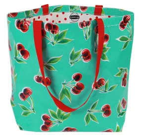 Freckled Sage Oilcloth Market Bags in Cherry Aqua