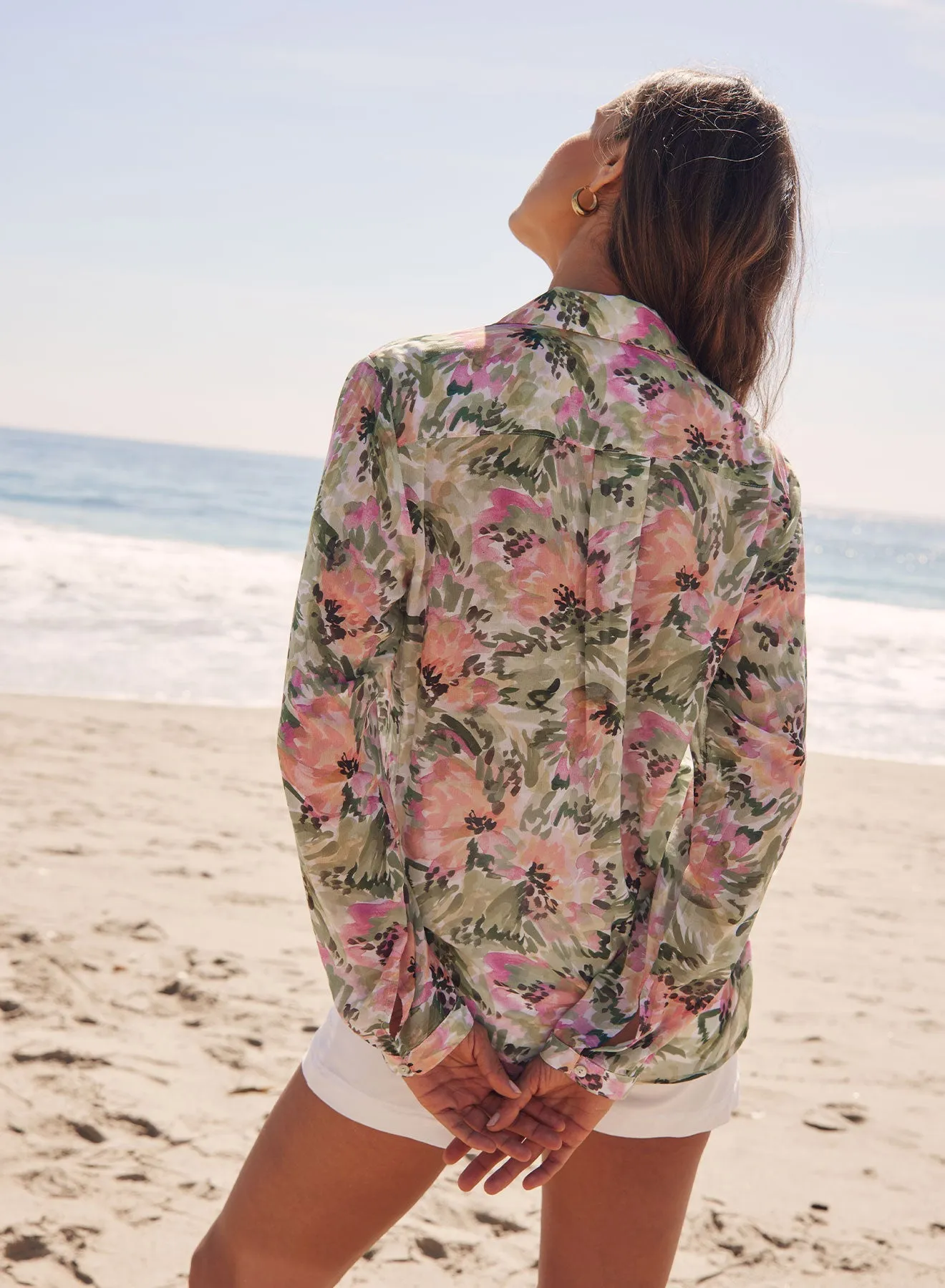 Full Button Down Hipster Shirt - Oasis Floral Print