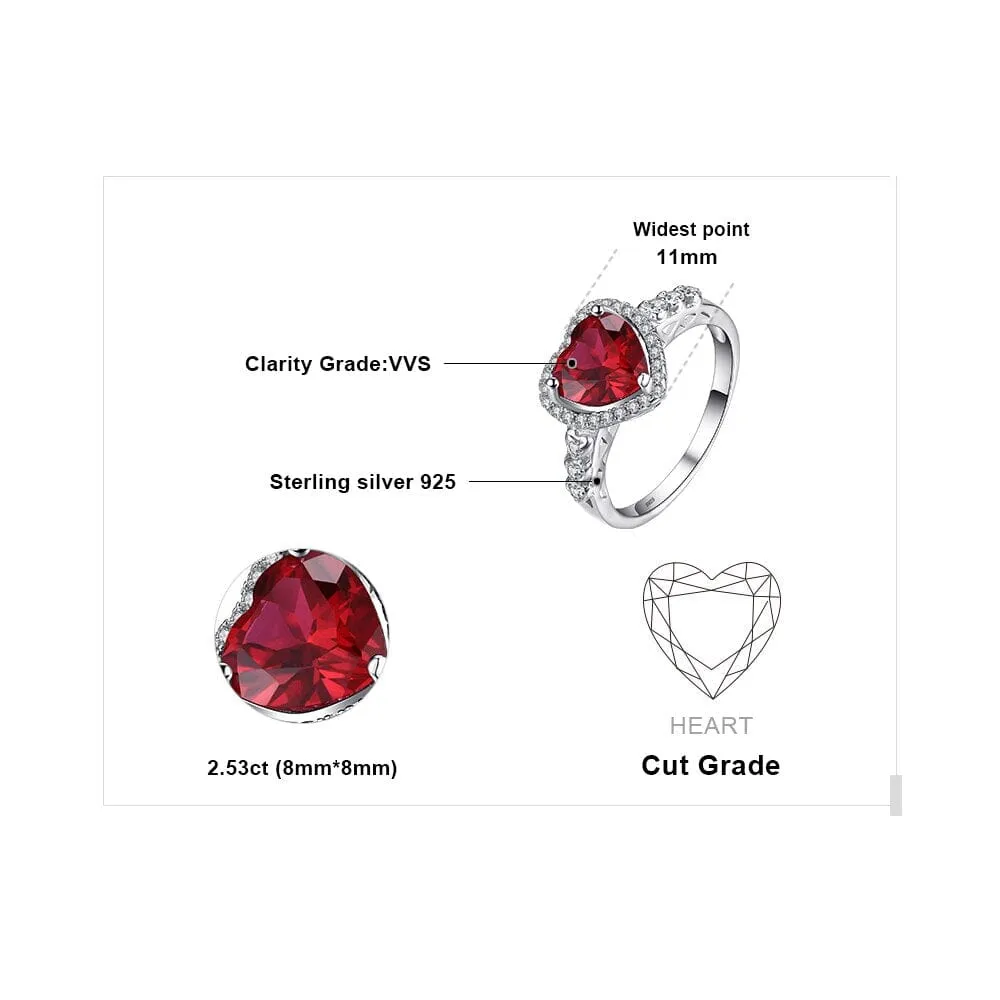 Heart Love 2.5ct Red Ruby Silver Ring