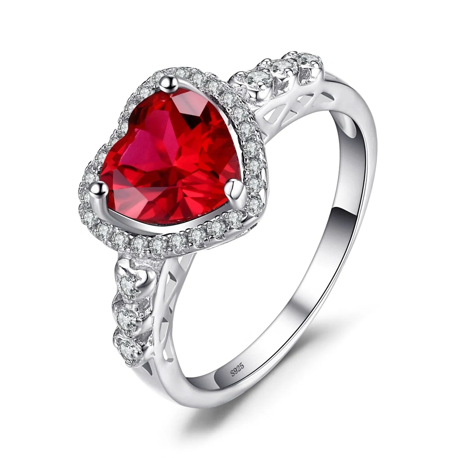 Heart Love 2.5ct Red Ruby Silver Ring