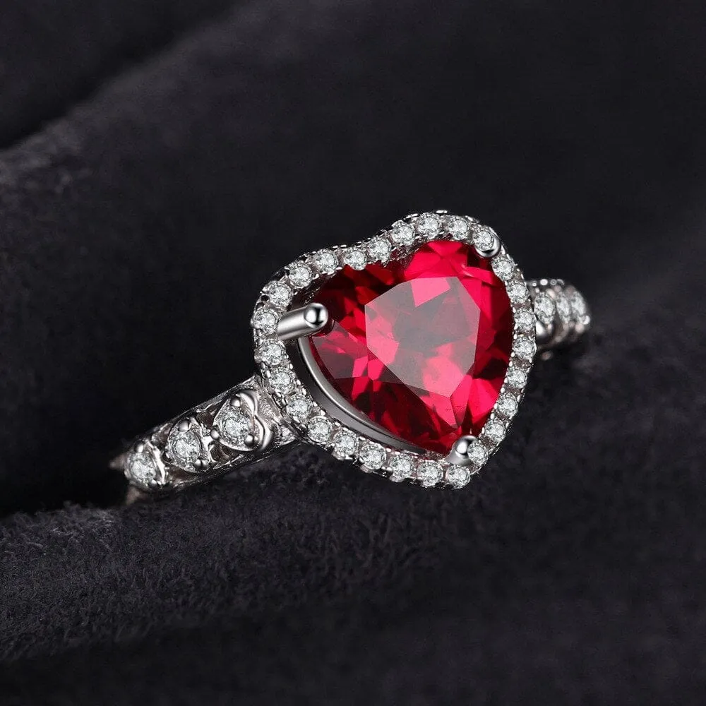 Heart Love 2.5ct Red Ruby Silver Ring