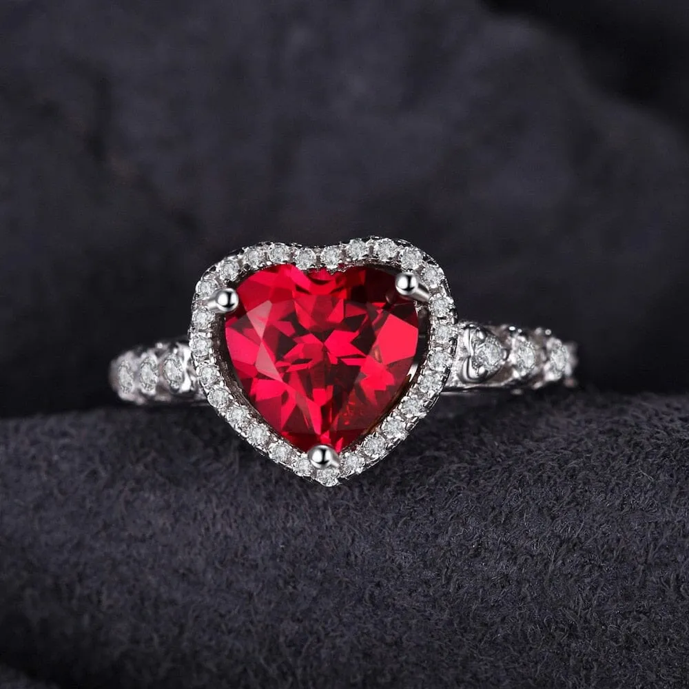 Heart Love 2.5ct Red Ruby Silver Ring