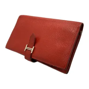 #HERMES/Long Wallet/RED/Leather