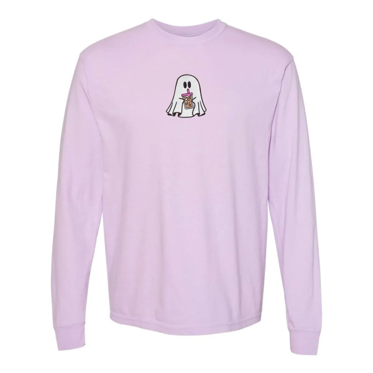 'Iced Coffee Ghost' Embroidered Long Sleeve T-Shirt