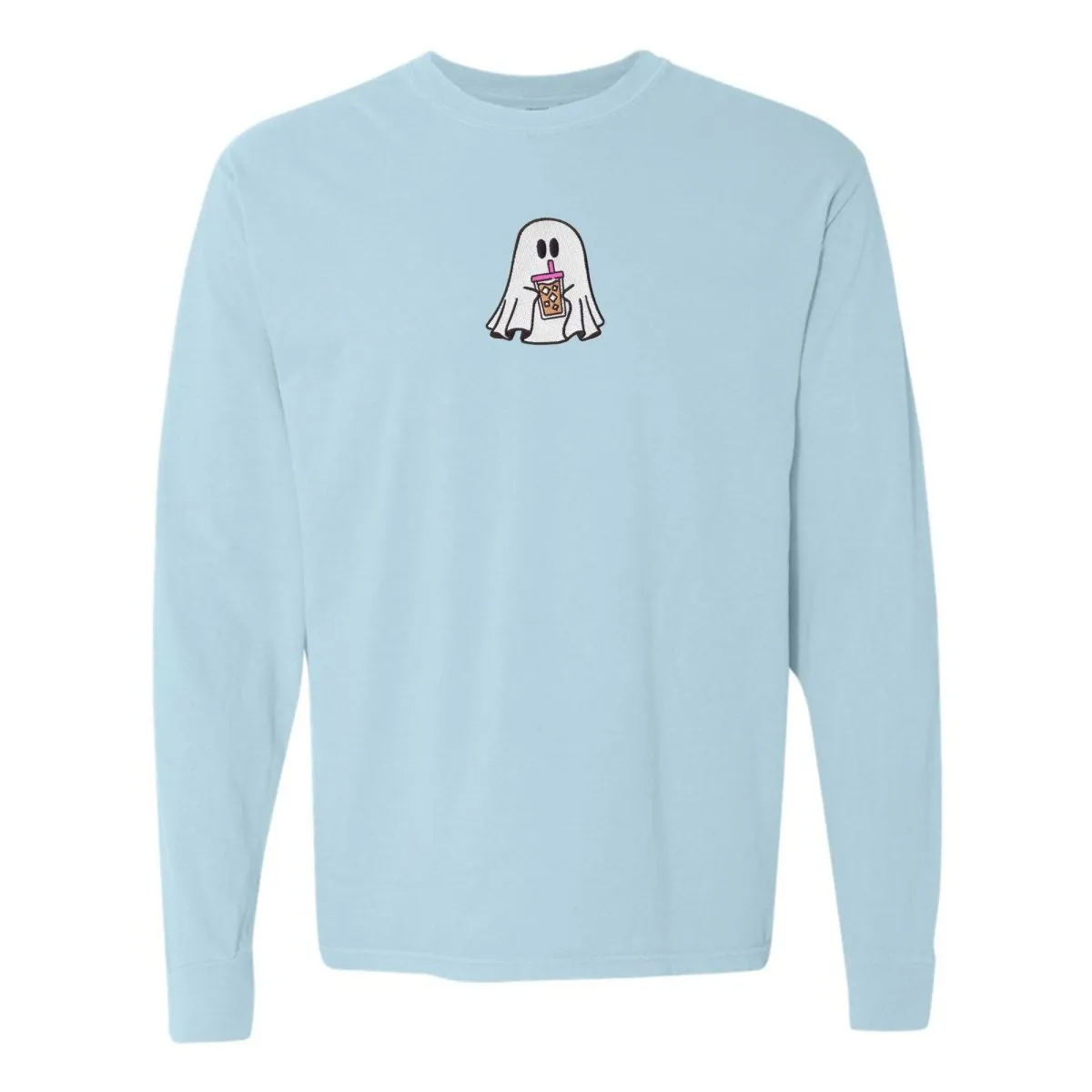 'Iced Coffee Ghost' Embroidered Long Sleeve T-Shirt