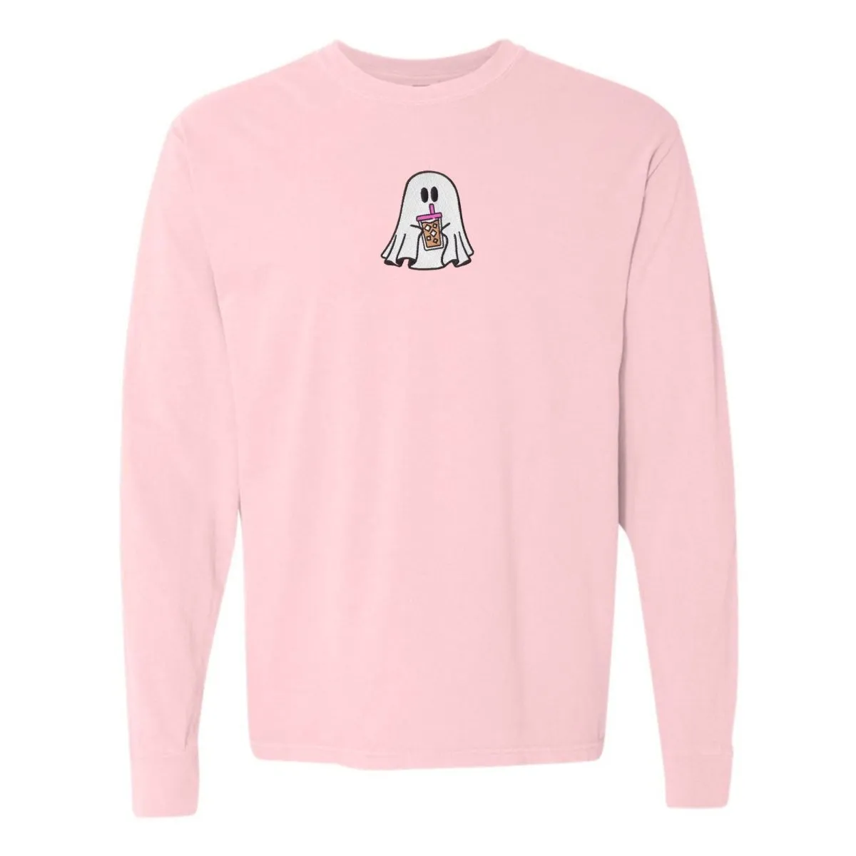 'Iced Coffee Ghost' Embroidered Long Sleeve T-Shirt