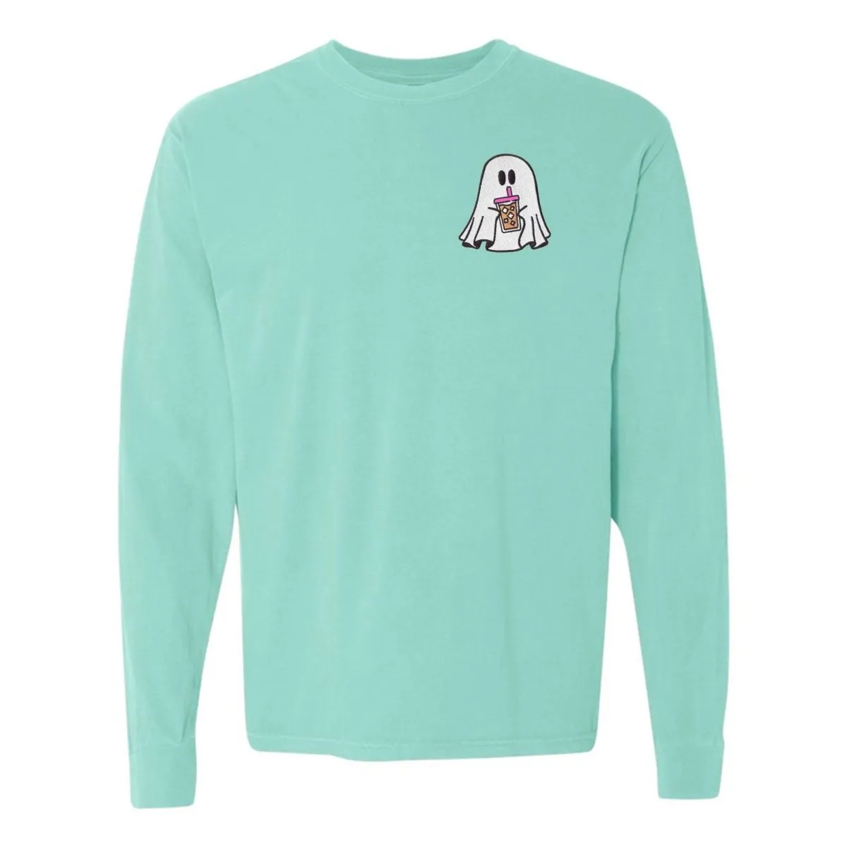 'Iced Coffee Ghost' Embroidered Long Sleeve T-Shirt