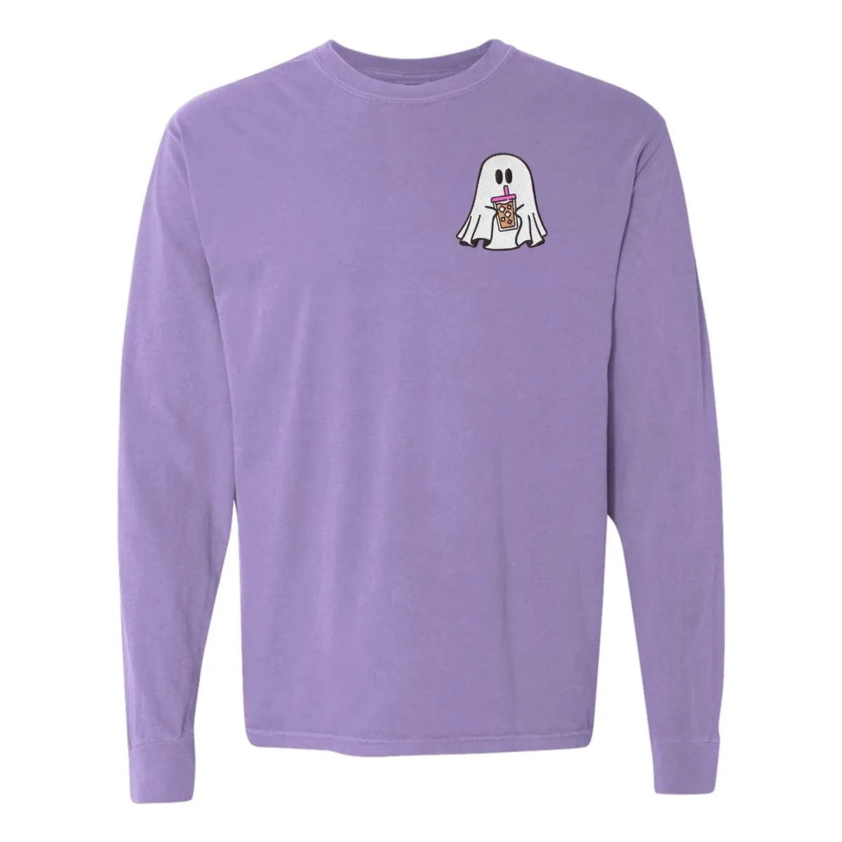 'Iced Coffee Ghost' Embroidered Long Sleeve T-Shirt