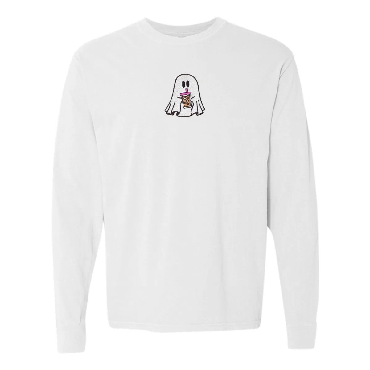 'Iced Coffee Ghost' Embroidered Long Sleeve T-Shirt