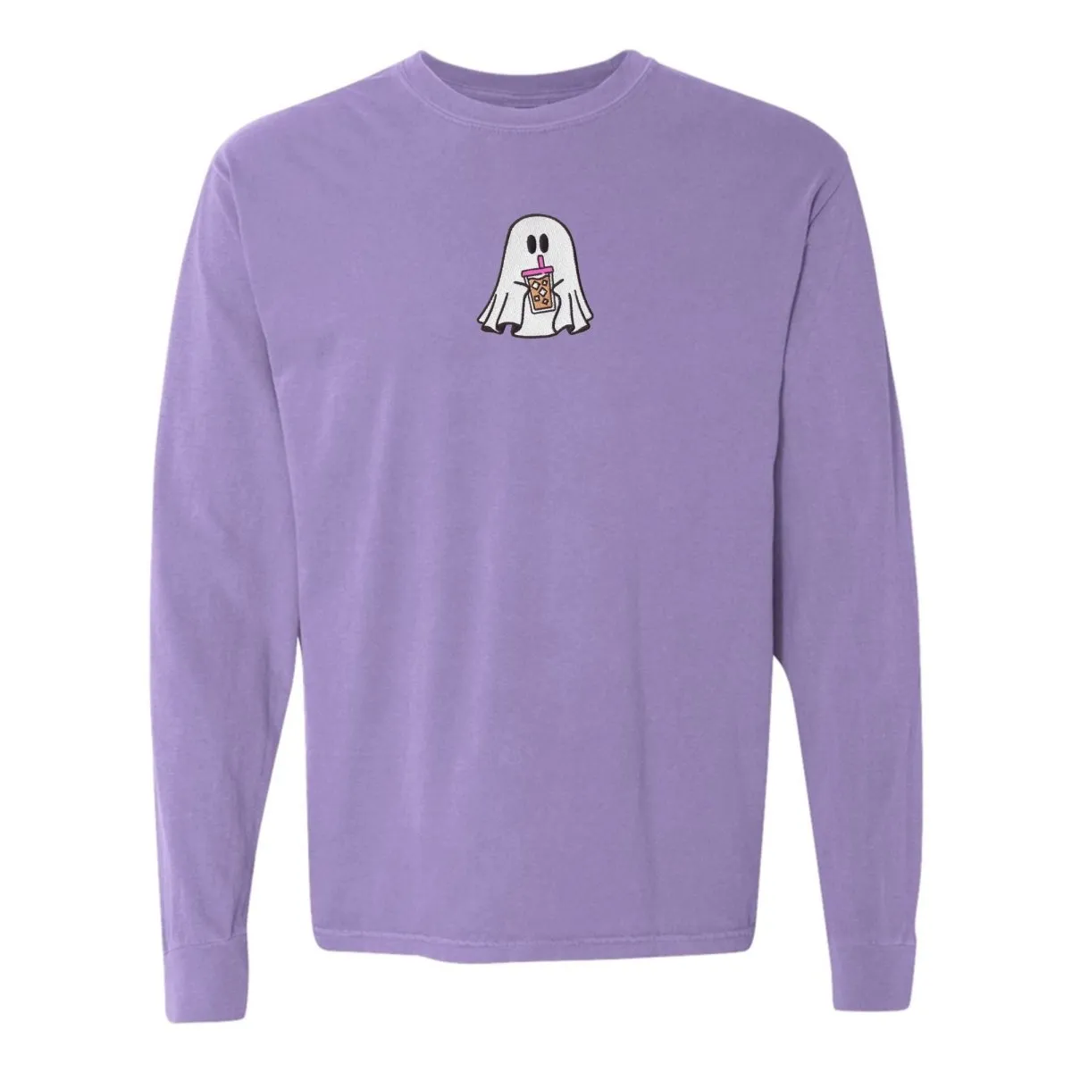 'Iced Coffee Ghost' Embroidered Long Sleeve T-Shirt