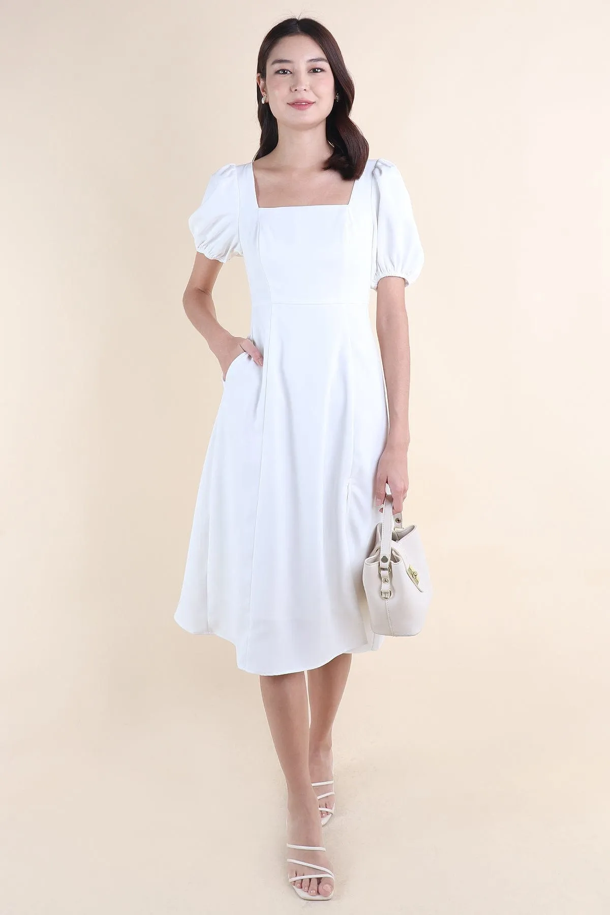 JANELYN SLEEVE MIDI DRESS IN WHITE