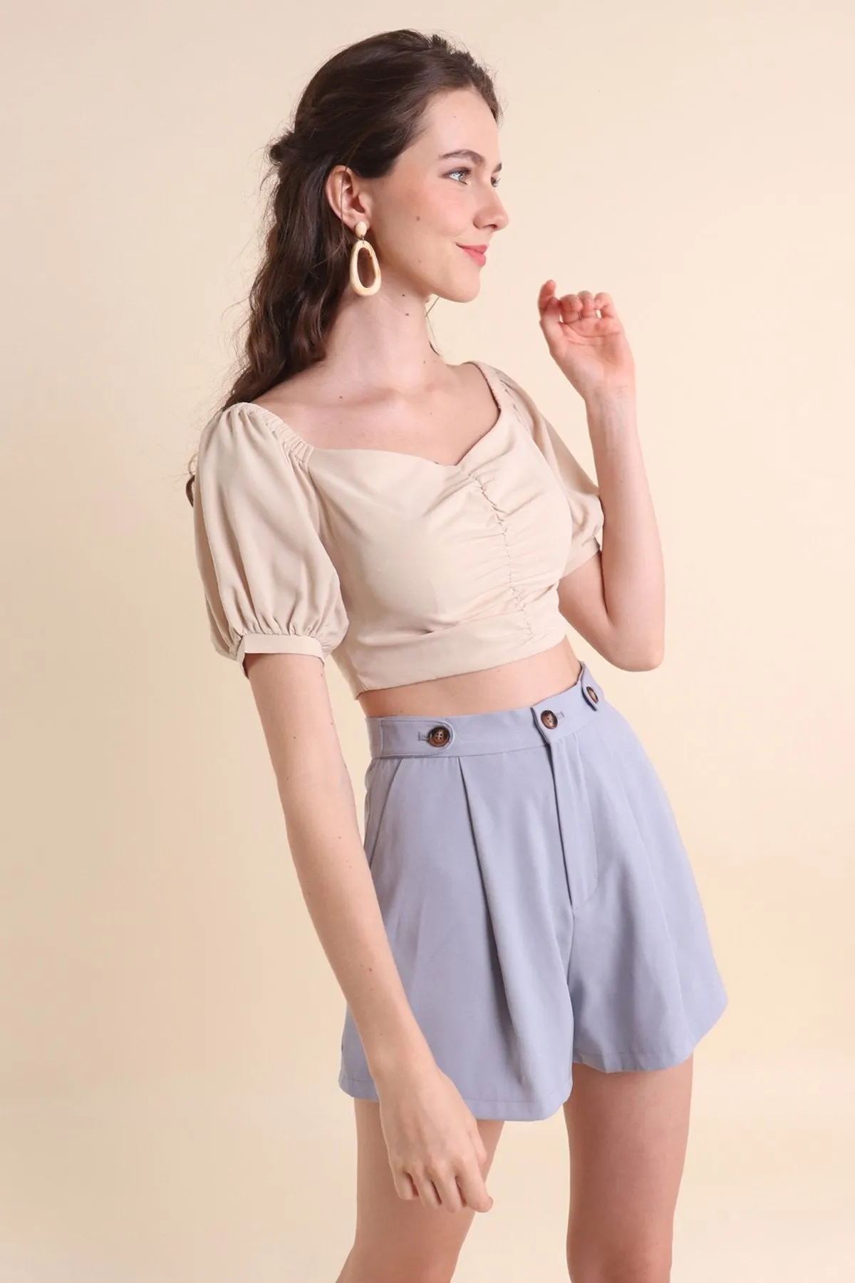 MADEBYNM BELLE PUFF SLEEVE TOP IN ECRU