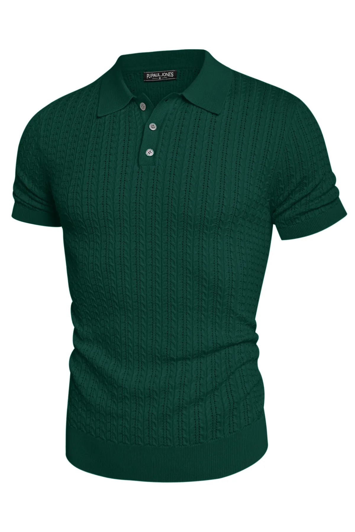 Mens Knit Polo Shirt Short Sleeve Hollow Out Knit Shirt Texture Knitted Polo