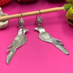 Mexican silver filigree bird earrings, Frida earrings