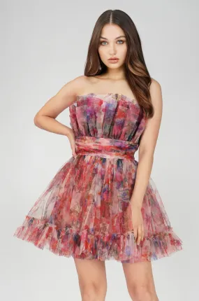 Nanita Tulle Mini Dress in Mixed Floral