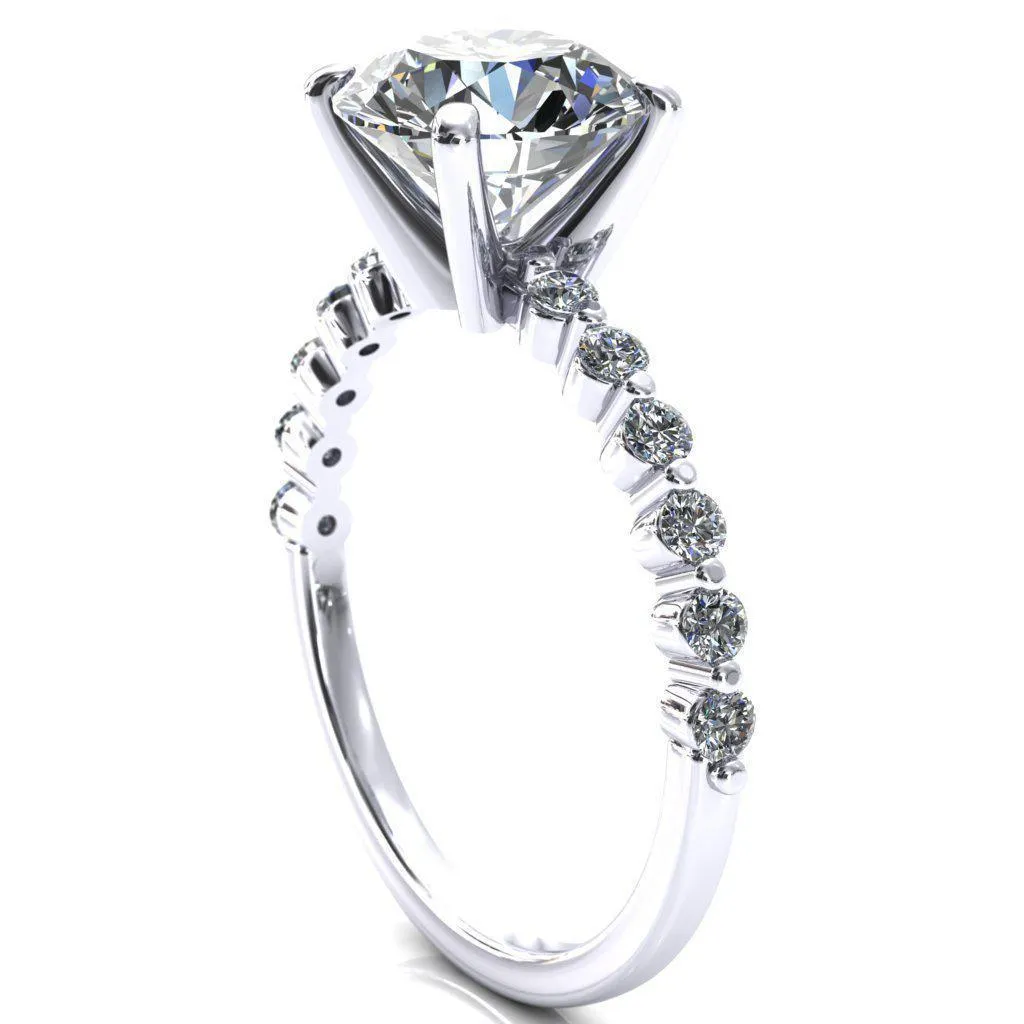 Niamh Round Center Stone 4 V-Prong 1/2 Shared Single Prong Shank Engagement Ring