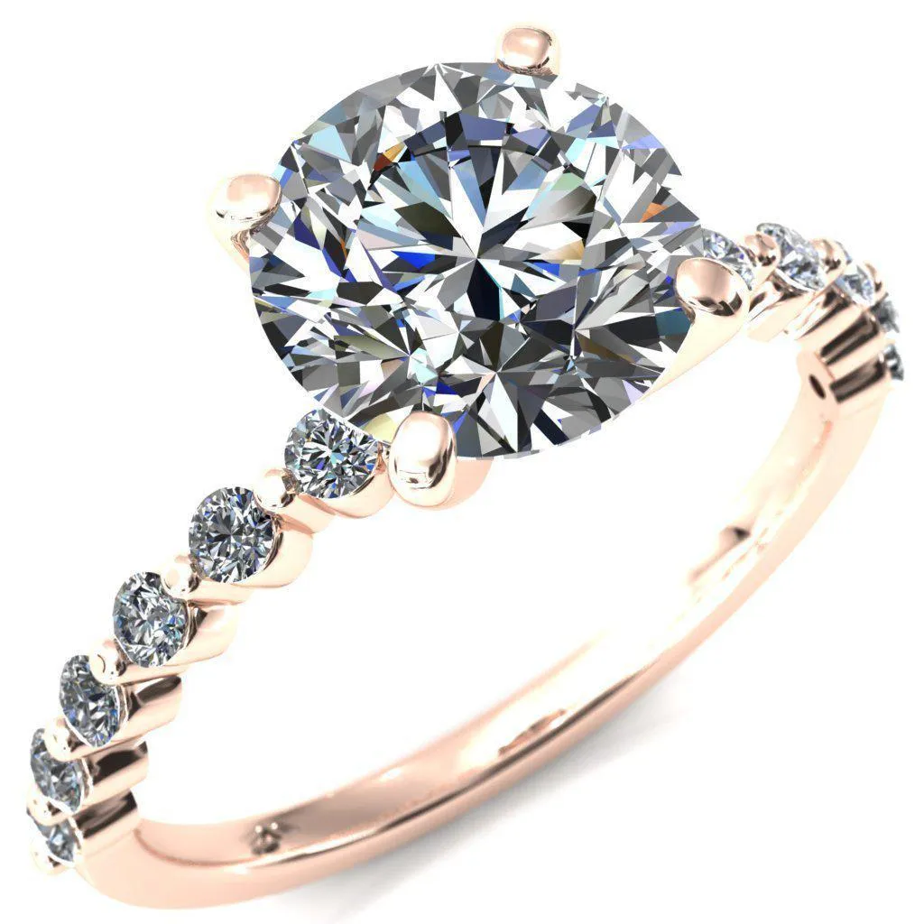 Niamh Round Center Stone 4 V-Prong 1/2 Shared Single Prong Shank Engagement Ring