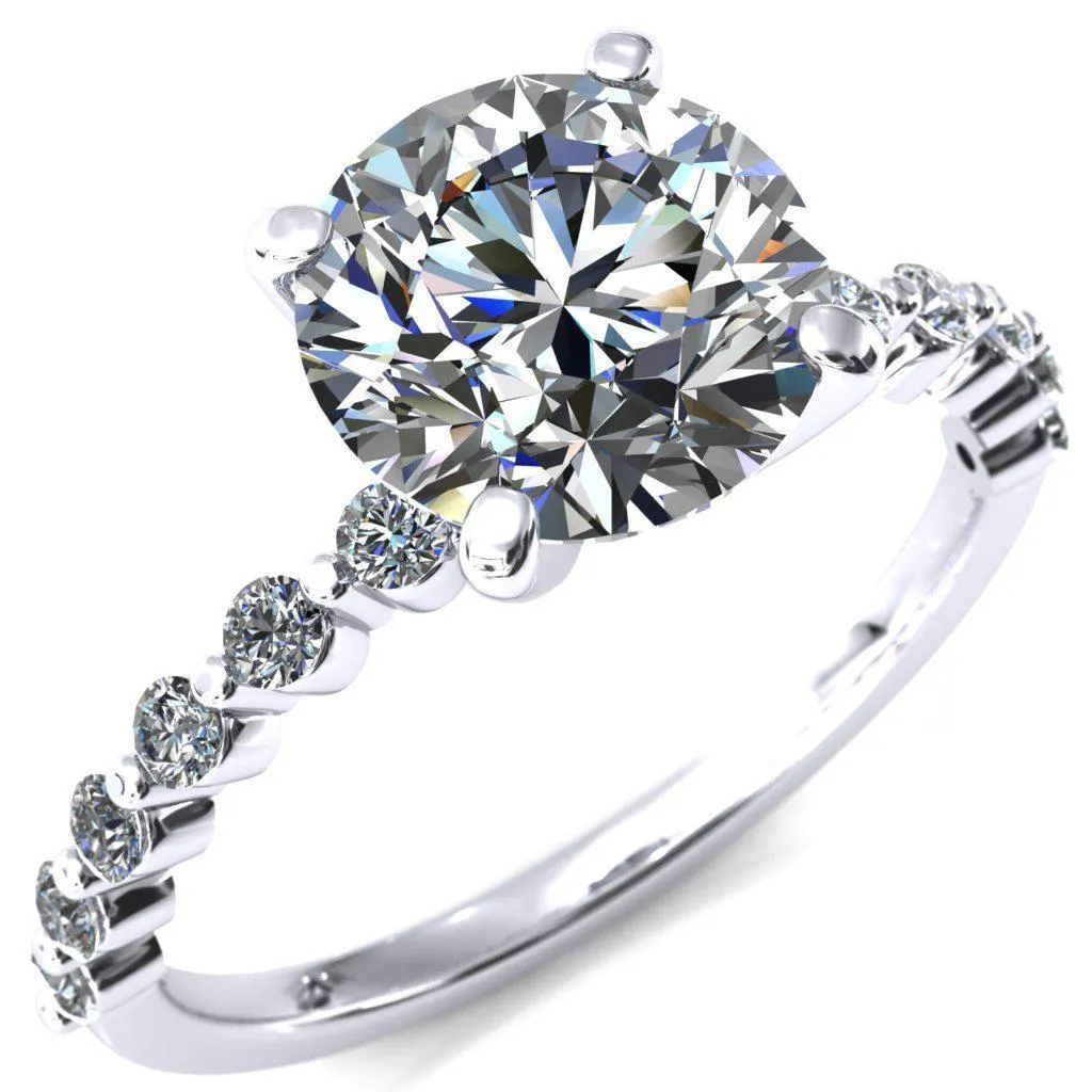 Niamh Round Center Stone 4 V-Prong 1/2 Shared Single Prong Shank Engagement Ring