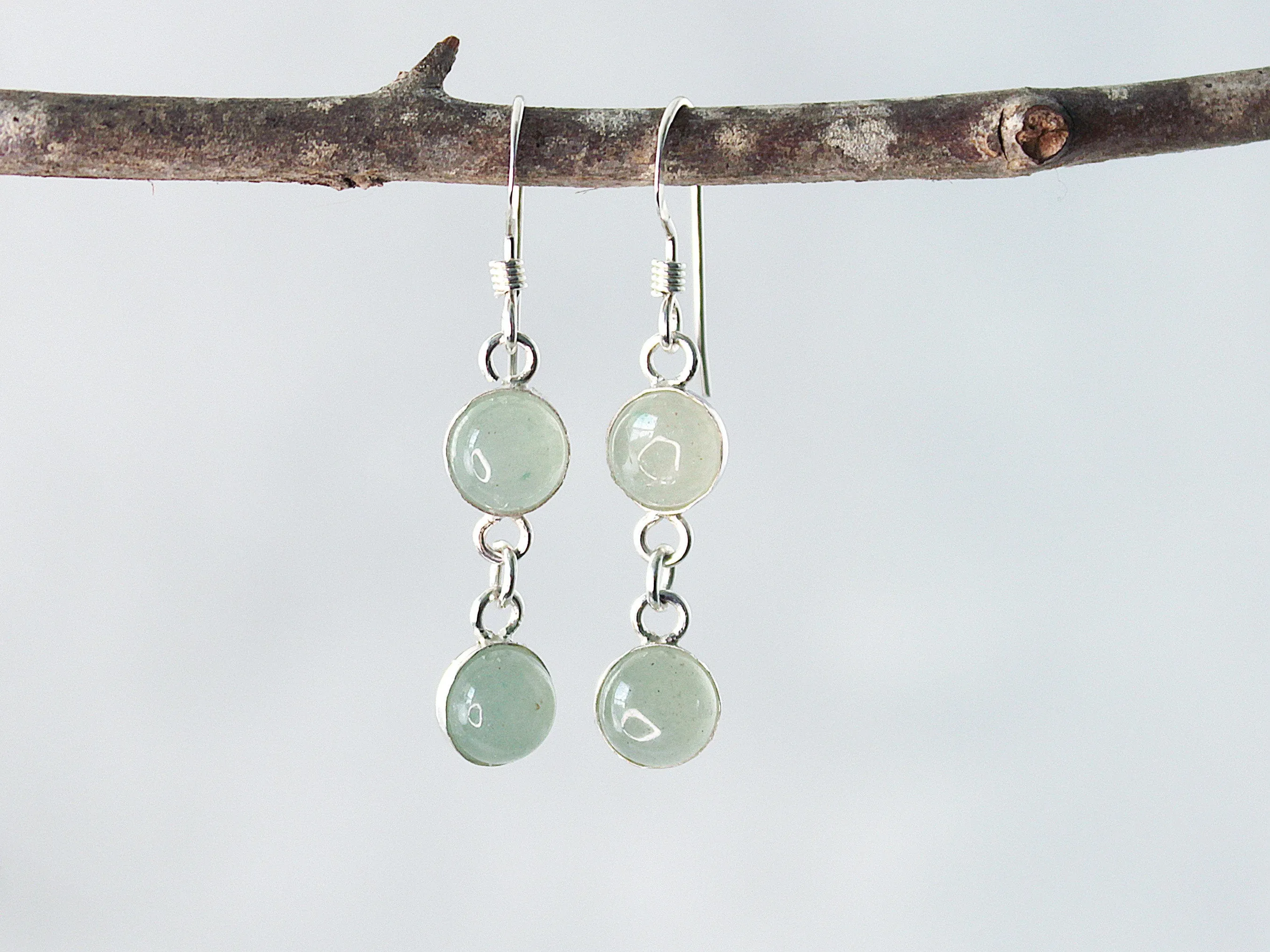 Petite Sterling Silver Two-Stone Green Aventurine Earrings - Spiritual Renewal