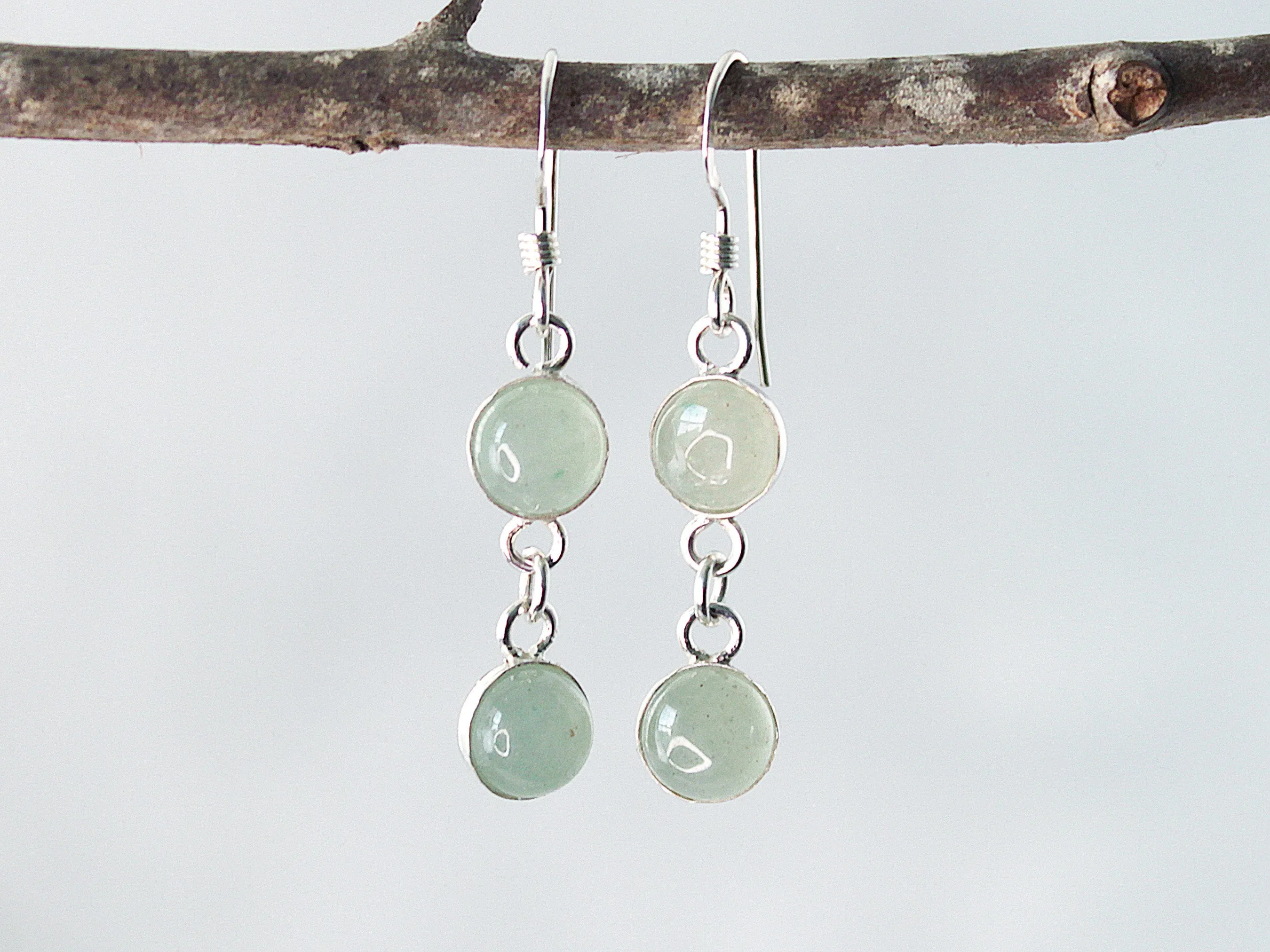 Petite Sterling Silver Two-Stone Green Aventurine Earrings - Spiritual Renewal