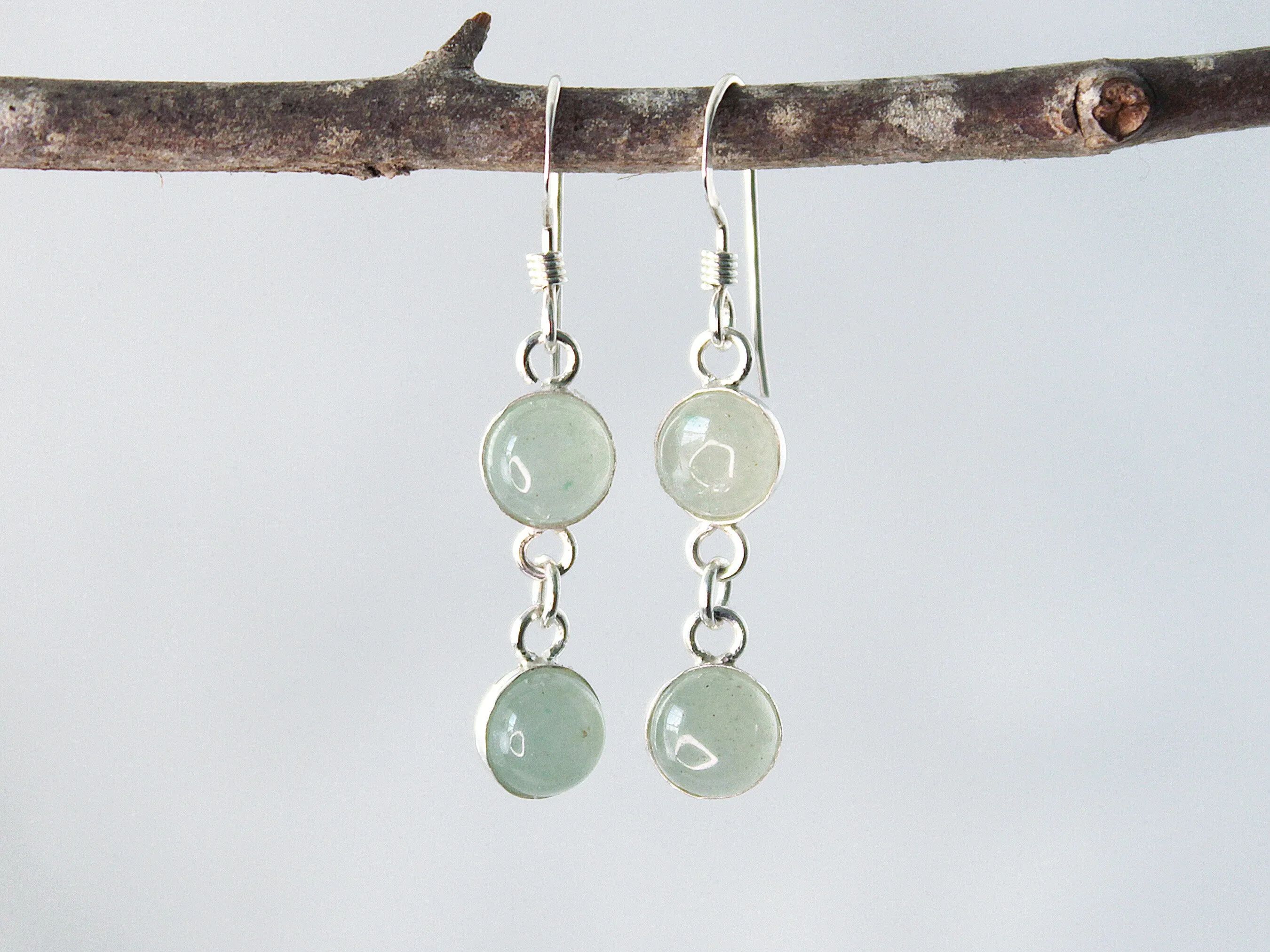 Petite Sterling Silver Two-Stone Green Aventurine Earrings - Spiritual Renewal