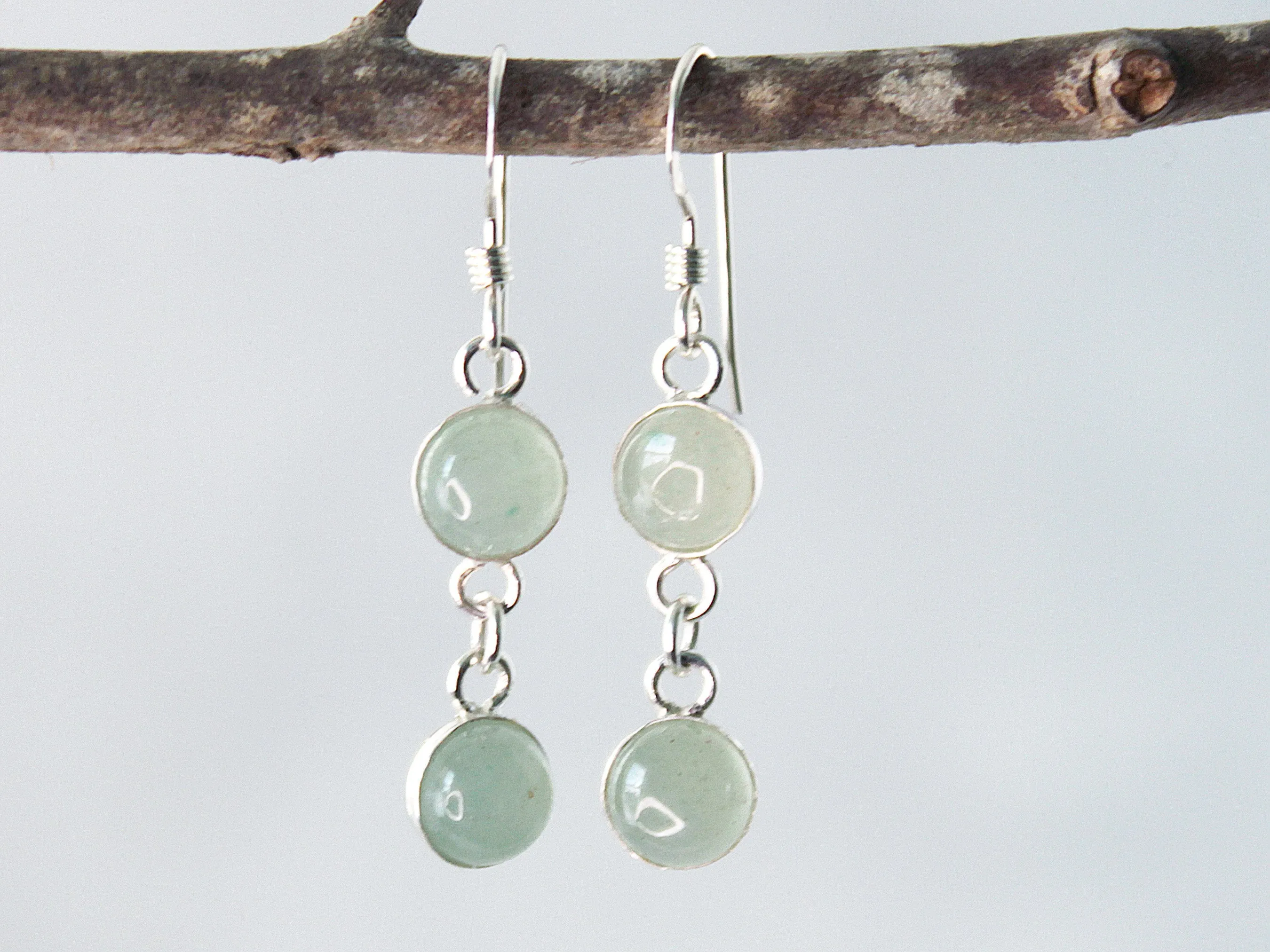 Petite Sterling Silver Two-Stone Green Aventurine Earrings - Spiritual Renewal