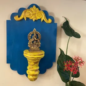 Prabhavali Ganesha Idol With Distressed Wooded Blue Frame Wall Hanging - Decorative Wall decor