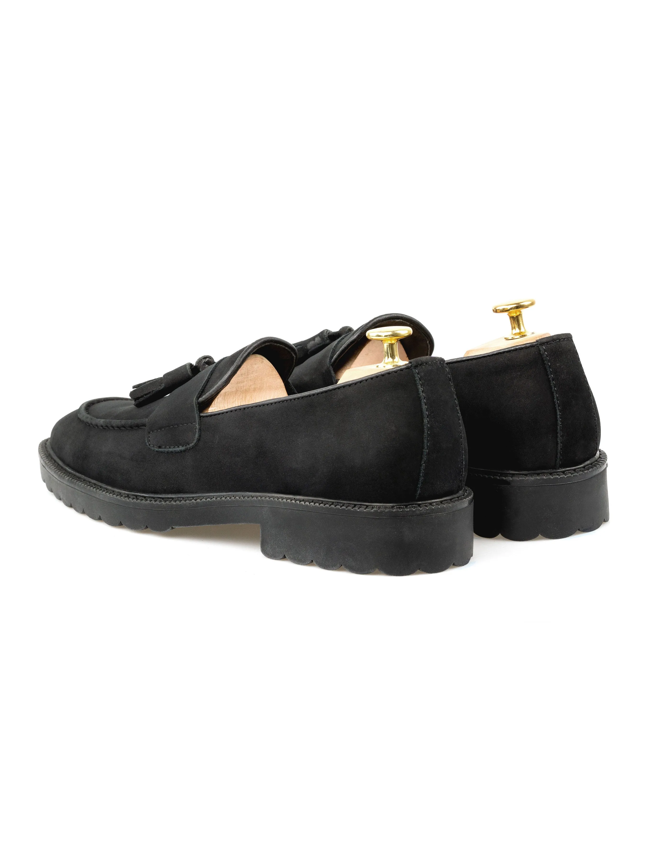 Rocky Tassel Loafer - Black Nubuck Leather (Combat Sole)